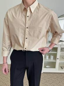 DAZY Men Solid Button Front Shirt - Khaki - View 5