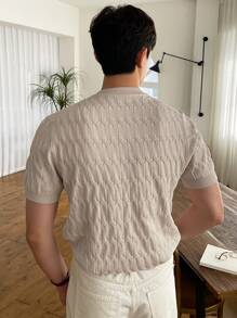 DAZY Men Half Button Cable Knit Top - Beige - View 2