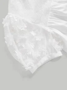 SHEIN MOD Contrast Mesh Puff Sleeve Smock Dress - White - View 8