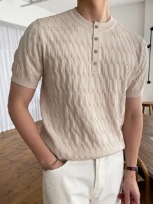 DAZY Men Half Button Cable Knit Top - Beige - View 7