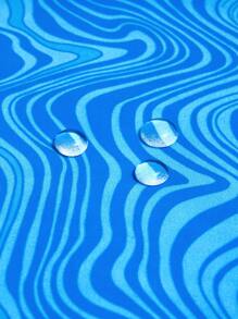 Zalmeno Men Wave Striped Patched Detail Drawstring Waist Swim Trunks,Hawaiian - Blue - View 5