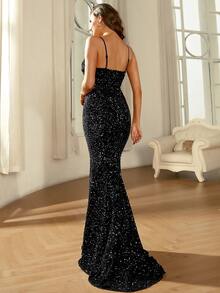 Missord 女士亮片V领吊带派对连衣裙 - 黑色 - 查看 2