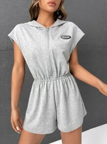 SHEIN EZwear 貼布細節蝙蝠袖連帽連身短褲