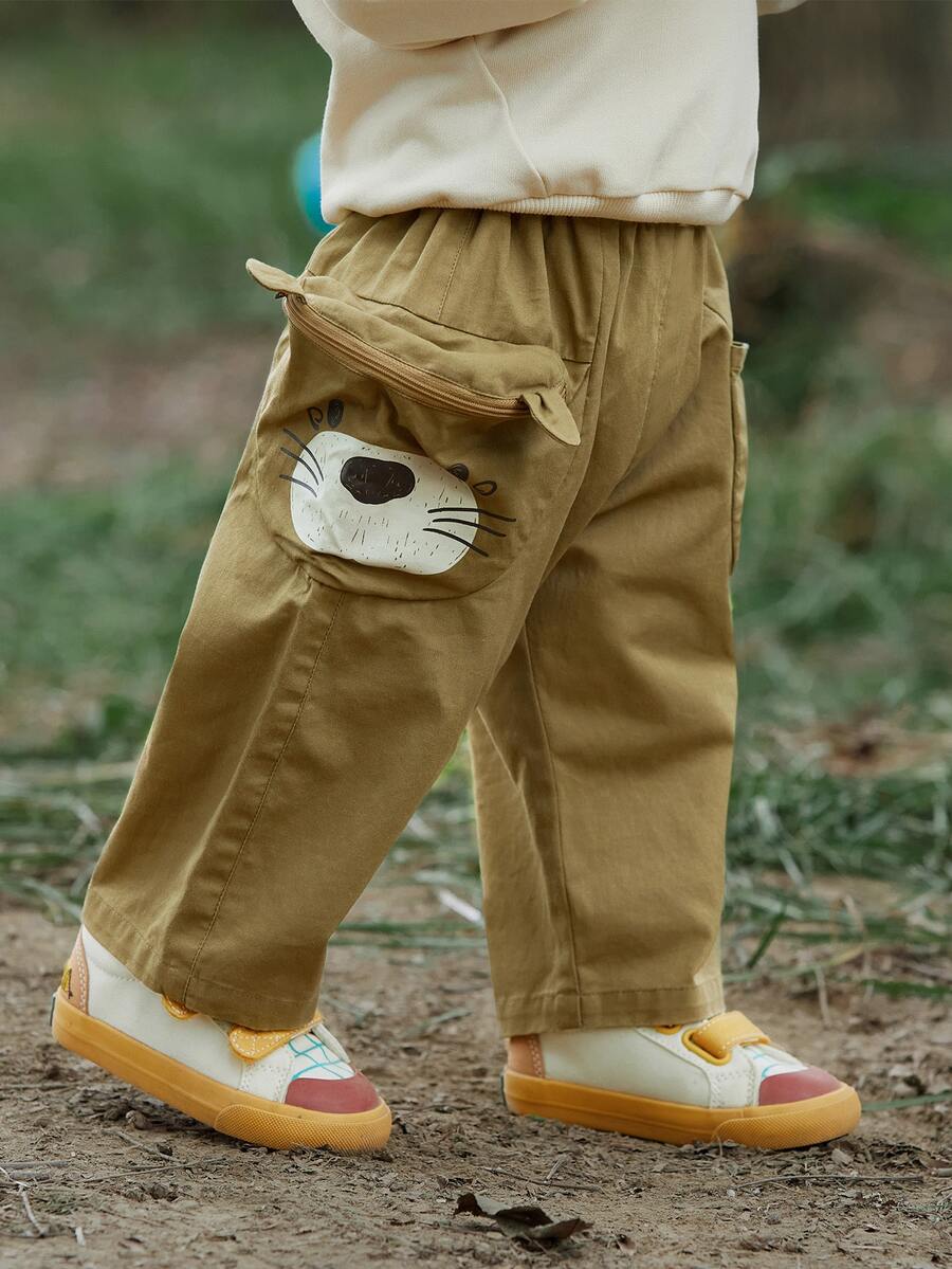 小男童卡通圖案側口袋長褲