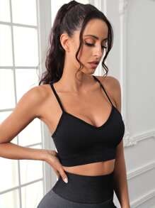 Crisscross Back Sports Bra - Black - View 2