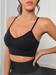 Crisscross Back Sports Bra - Black - View 4