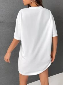 SHEIN Qutie Heart Sequin Drop Shoulder Tee Dress - White - View 2