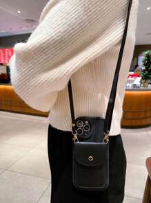 Plain Phone Case With Lanyard & Card Bag - Black - View 2