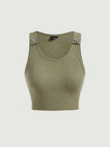 SHEIN MOD Solid Crop Tank Top - Army Green - View 1