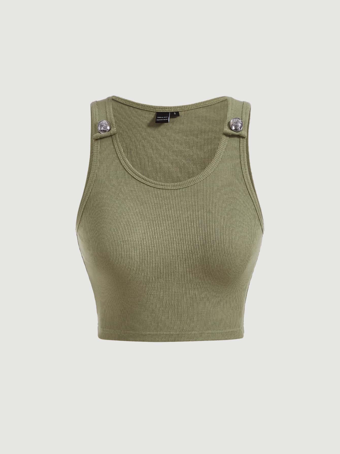 SHEIN MOD Solid Crop Tank Top - Army Green - View 1