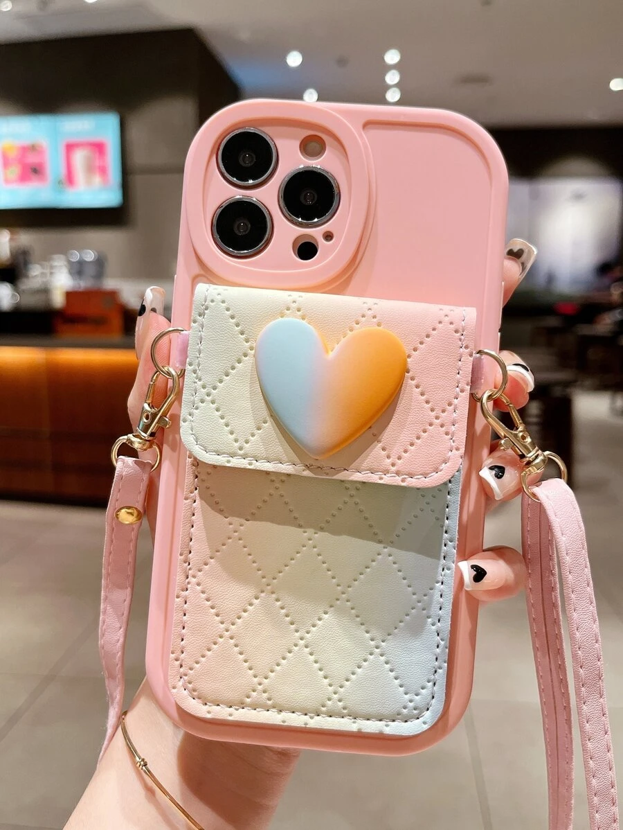 Estuche para teléfono con ranura para tarjeta con cordón con portatarjetas - Rosa - Ver 1