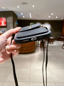 Plain Phone Case With Lanyard & Card Bag - Black - View 3