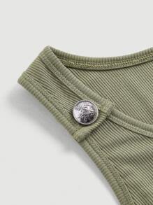 SHEIN MOD Solid Crop Tank Top - Army Green - View 4