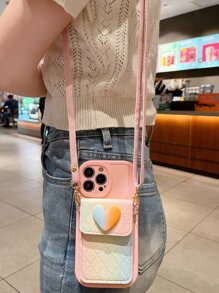 Estuche para teléfono con ranura para tarjeta con cordón con portatarjetas - Rosa - Ver 2