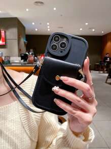 Plain Phone Case With Lanyard & Card Bag - Black - View 4