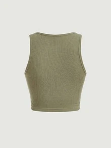 SHEIN MOD Solid Crop Tank Top - Army Green - View 2
