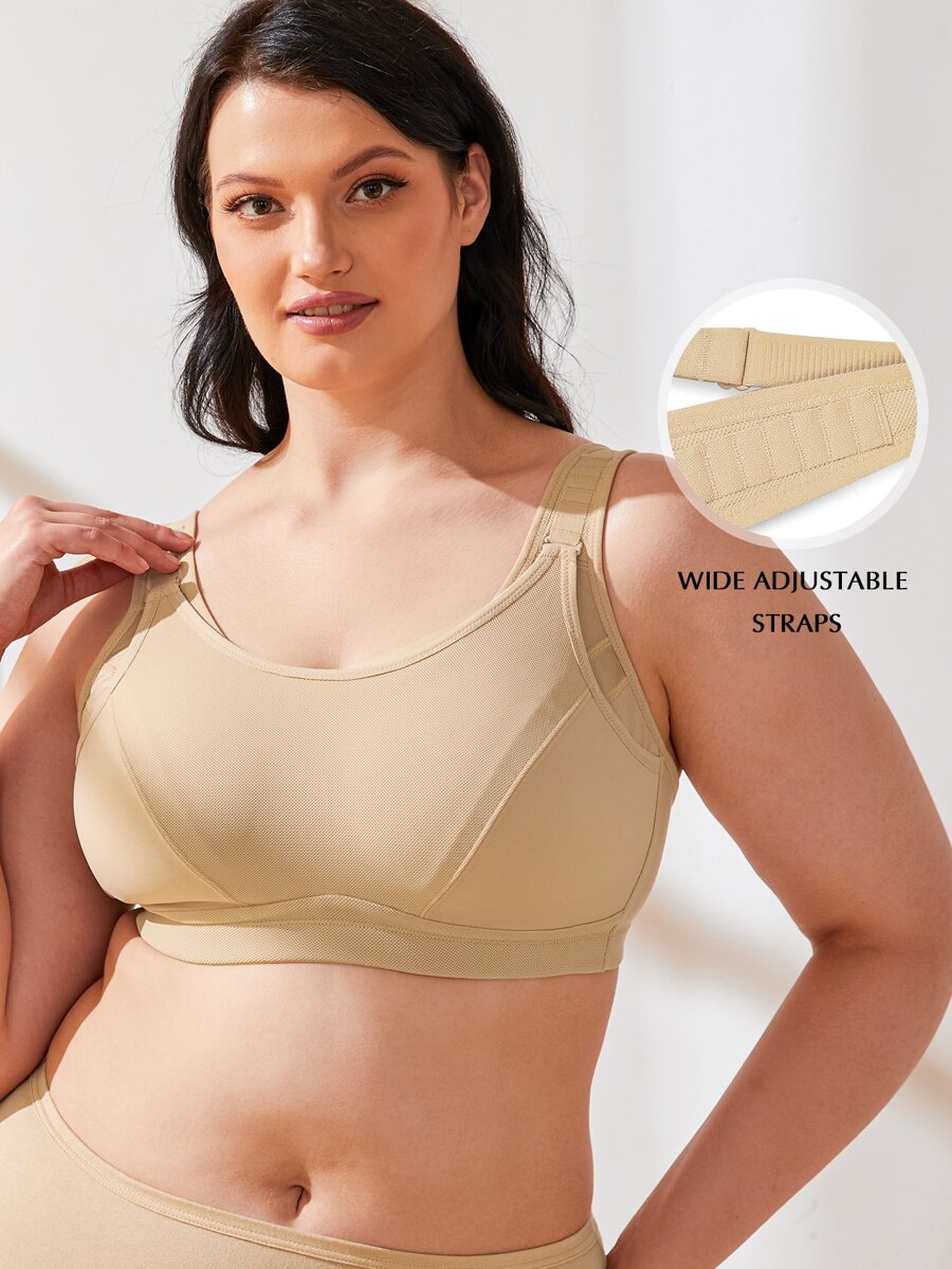 Wingslove Áo ngực thể thao cỡ lớn dành cho nữ, thoải mái, nâng đỡ tốt, màu trơn. - Màu be - Xem 1