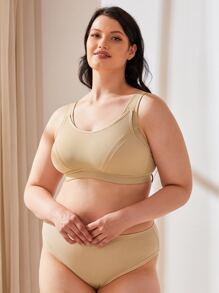 Wingslove Áo ngực thể thao cỡ lớn dành cho nữ, thoải mái, nâng đỡ tốt, màu trơn. - Màu be - Xem 4