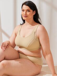 Wingslove Áo ngực thể thao cỡ lớn dành cho nữ, thoải mái, nâng đỡ tốt, màu trơn. - Màu be - Xem 5