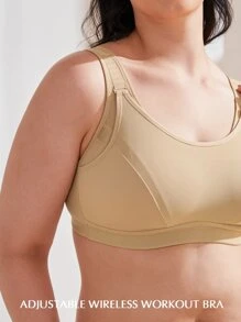 Wingslove Áo ngực thể thao cỡ lớn dành cho nữ, thoải mái, nâng đỡ tốt, màu trơn. - Màu be - Xem 6