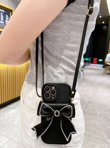 蝴蝶結裝飾手機殼帶帶 - 黑色 - 查看 1