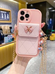 Funda para teléfono con ranura para tarjeta y cordón compatible con iPhone15/15Plus/15Pro/15Promax - Rosa - Ver 4