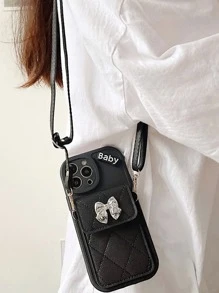 Ốp điện thoại họa tiết kim cương có khe cắm thẻ, ví và dây buộc, vỏ bảo vệ iPhone thiết kế mới - màu đen - Xem 1