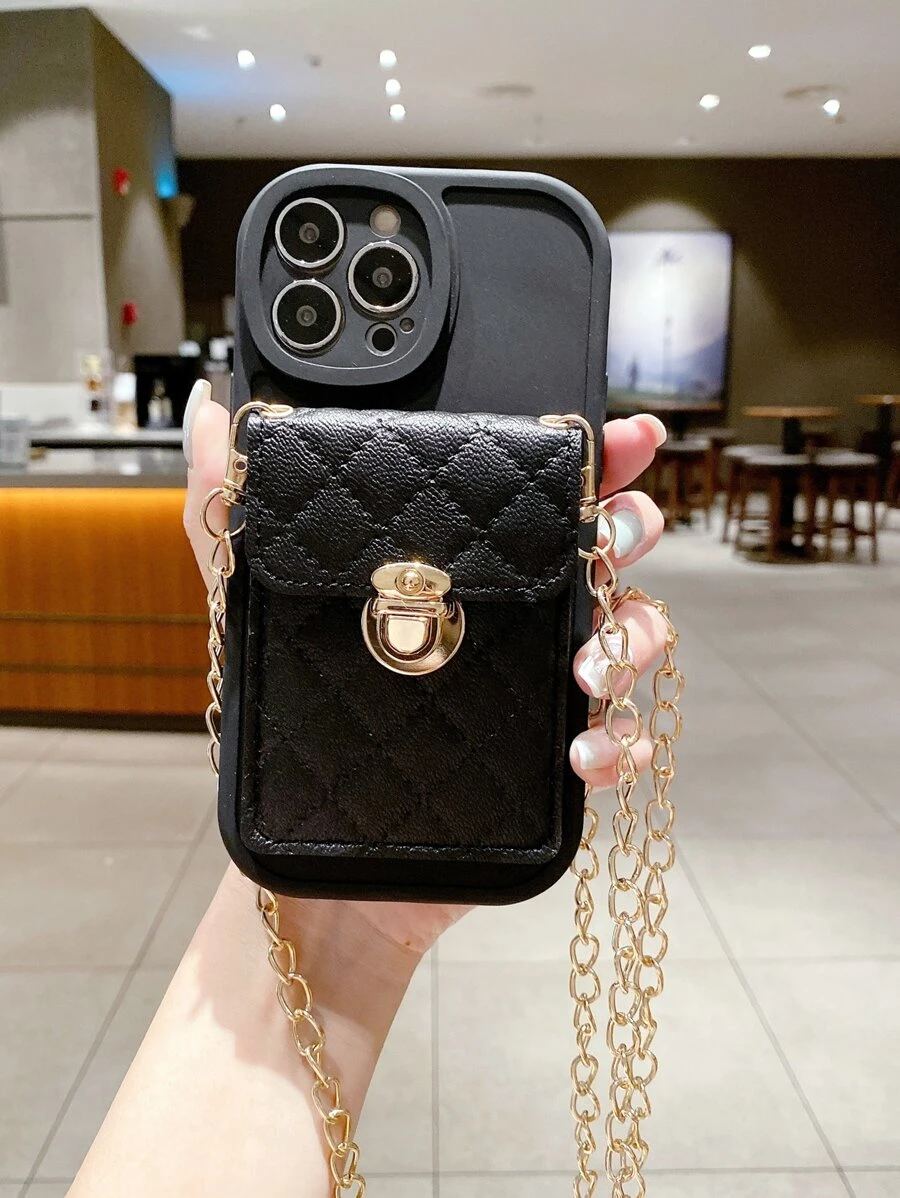 Phone Case With Card Bag & Chain Lanyard