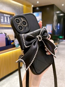 蝴蝶結裝飾手機殼帶帶 - 黑色 - 查看 4