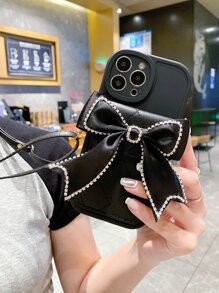 蝴蝶結裝飾手機殼帶帶 - 黑色 - 查看 5