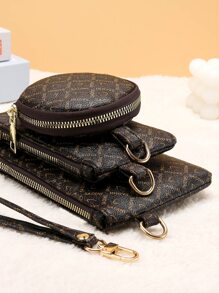 3入組字母圖案錢包，輕便拉鍊吊飾式現金、身分證、信用卡、便攜式袋、小錢包、短款錢包，時尚現代商務出差生日禮物，情人節周年紀念日禮物，女性淑女少女男性 - 咖啡棕 - 查看 6