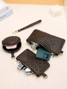 3入組字母圖案錢包，輕便拉鍊吊飾式現金、身分證、信用卡、便攜式袋、小錢包、短款錢包，時尚現代商務出差生日禮物，情人節周年紀念日禮物，女性淑女少女男性 - 咖啡棕 - 查看 7