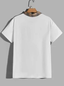 Manfinity Men Plus Contrast Plaid Collar Polo Shirt - White - View 2