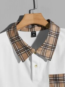 Manfinity Men Plus Contrast Plaid Collar Polo Shirt - White - View 3