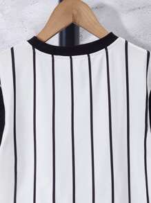 SHEIN Tween Boy Striped & Letter Graphic Tee & Shorts - Black and White - View 5