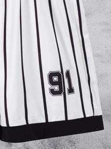 SHEIN Tween Boy Striped & Letter Graphic Tee & Shorts - Black and White - View 7