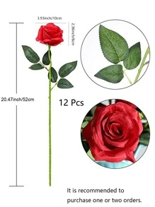 6/10/12pcs Artificial Silk Rose Flower Bouquet With Long Stems, Ideal For Home Wedding Decoration, Valentine's Day And Parties, Valentine Day, Gift - Red - View 2