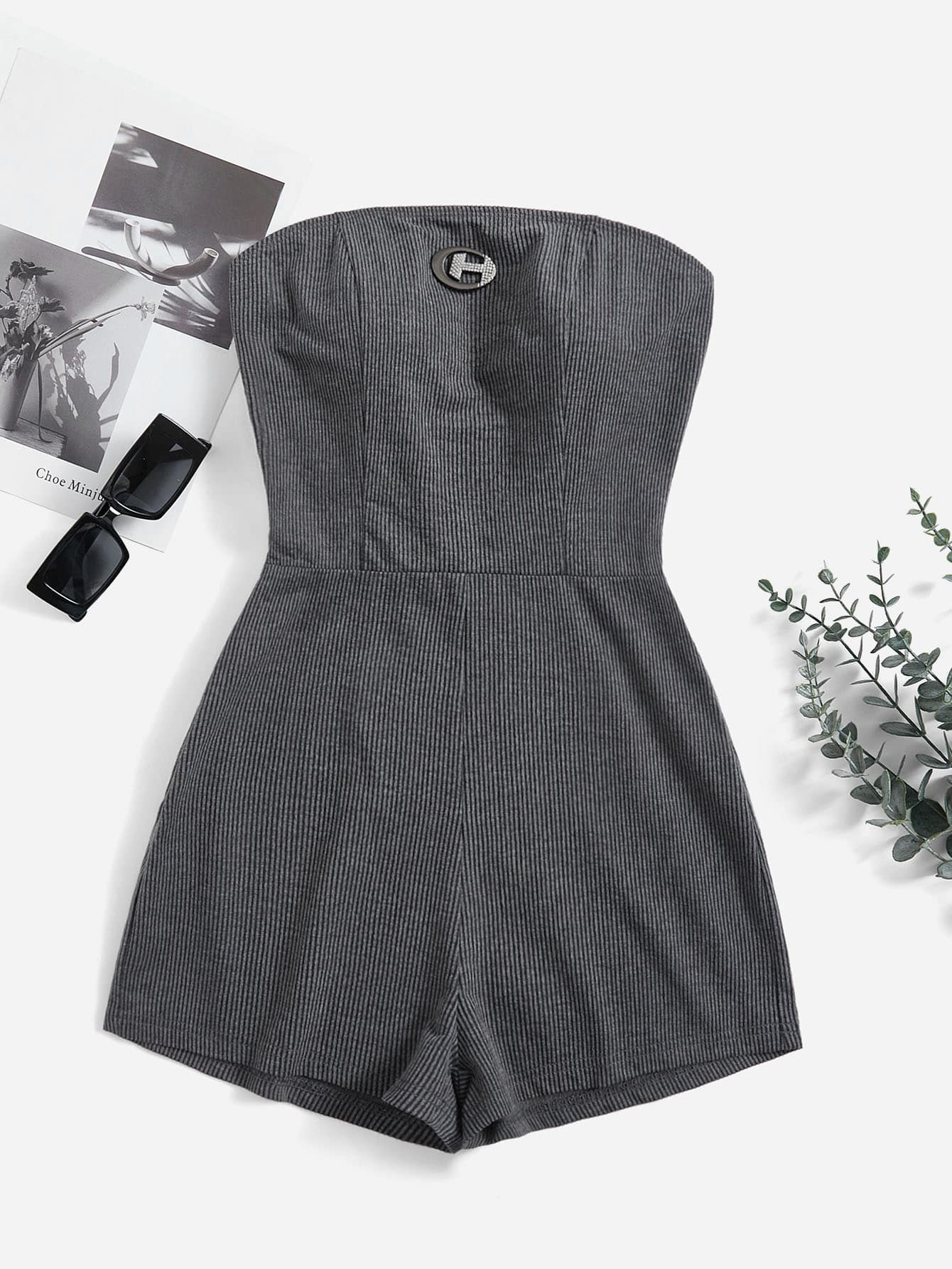 SHEIN EZwear Expression Patch Detail Tube Unitard Romper