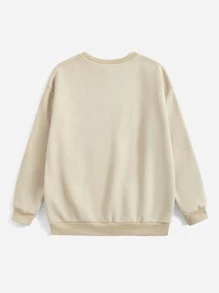 SHEIN EZwear Bikercore Letter & Palm Tree Print Drop Shoulder Pullover - Apricot - View 2