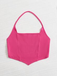 SHEIN EZwear Plus Tie Backless Bandana Hem Crop Halter Top - Hot Pink - View 4