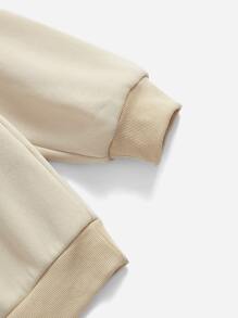 SHEIN EZwear Bikercore Letter & Palm Tree Print Drop Shoulder Pullover - Apricot - View 6