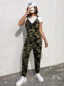 Muchica Pocket Front Camo Jumpsuit - Army Green - View 1