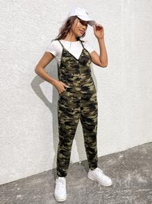 Muchica Pocket Front Camo Jumpsuit - Army Green - View 3