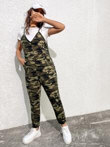 Muchica Pocket Front Camo Jumpsuit - Army Green - View 5
