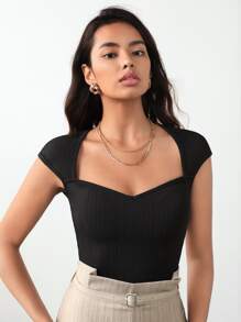 SHEIN BIZwear Cap Sleeve Rib-knit Tee Workwear - Black - View 1