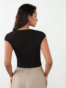 SHEIN BIZwear Cap Sleeve Rib-knit Tee Workwear - Black - View 2