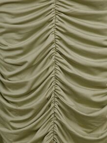 Hauture Knot Side Ruched Split Thigh Skirt - Olive Green - View 7