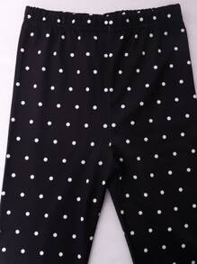 Girls Polka Dot & Letter Graphic Snug Fit PJ Set - Black - View 4