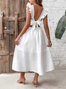 SHEIN VCAY Vestido panel con encaje ribete con fruncido - Blanco - Ver 2
