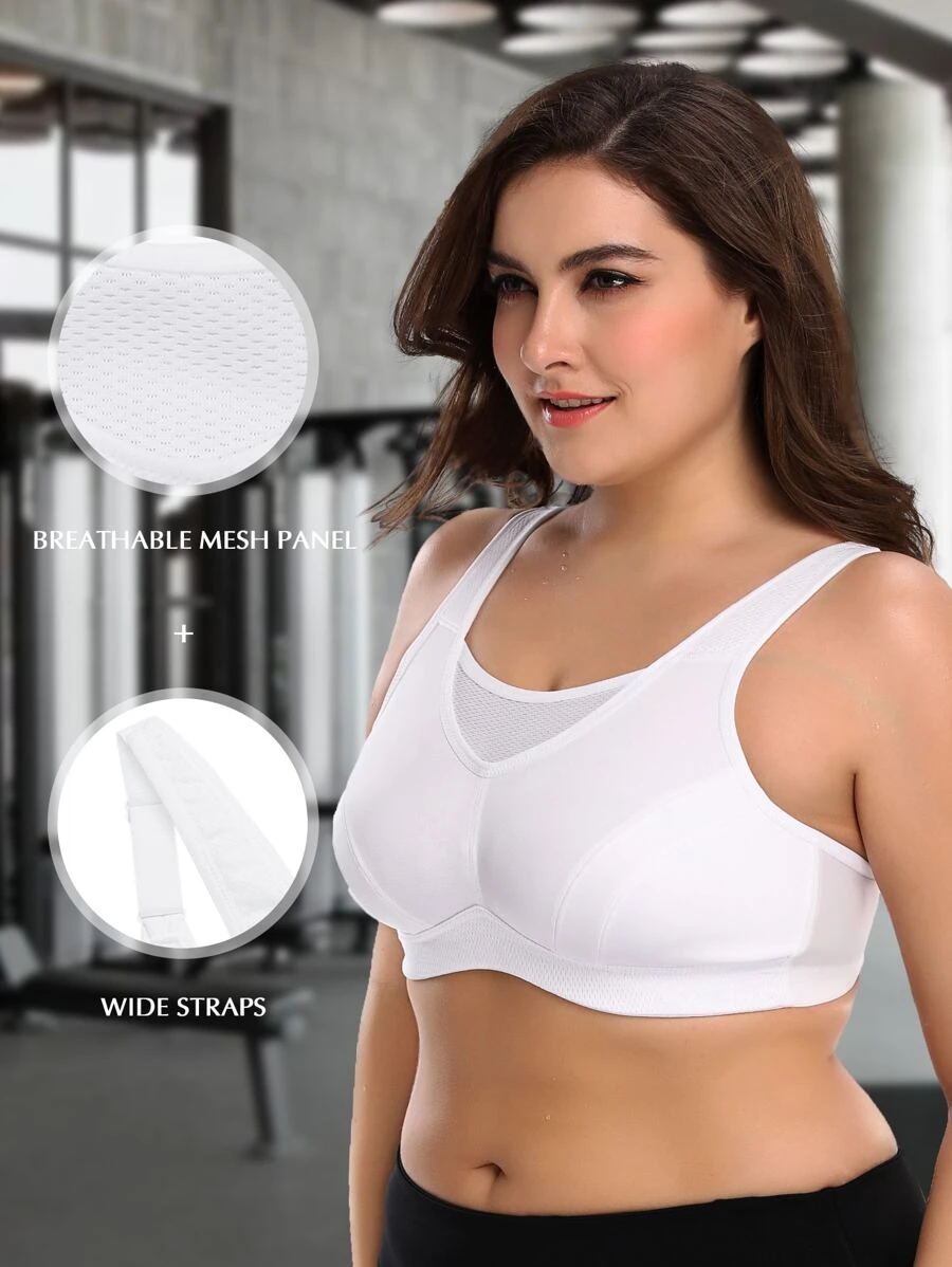 Wingslove Plus Size Women High Impact Full Coverage Sports Bra - White - View 1